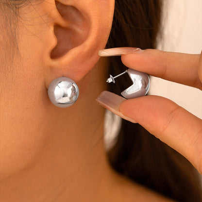 316L Stainless Steel Minimalist Half-Round Hollow Ball Earrings - Image 6