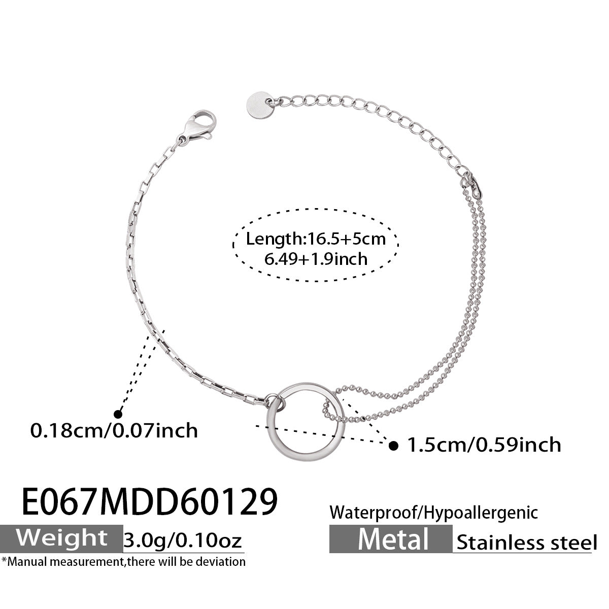 316L Stainless Steel Minimalist Interlocking Circle Bead Chain Bracelet - Image 10