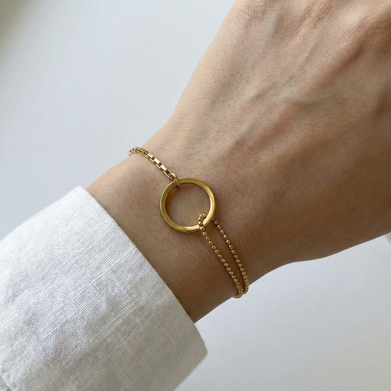 316L Stainless Steel Minimalist Interlocking Circle Bead Chain Bracelet - Image 11