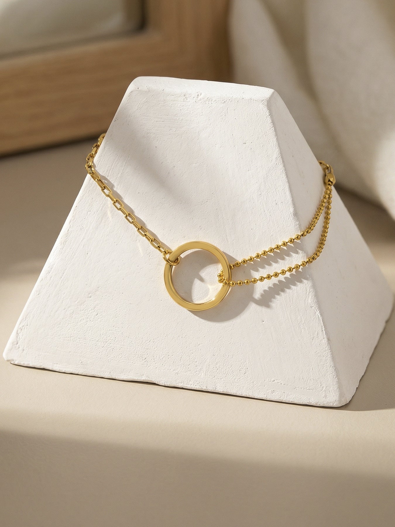 316L Stainless Steel Minimalist Interlocking Circle Bead Chain Bracelet - Image 3