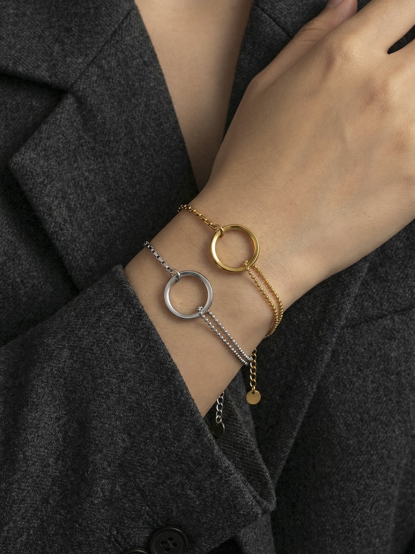 316L Stainless Steel Minimalist Interlocking Circle Bead Chain Bracelet - Image 7