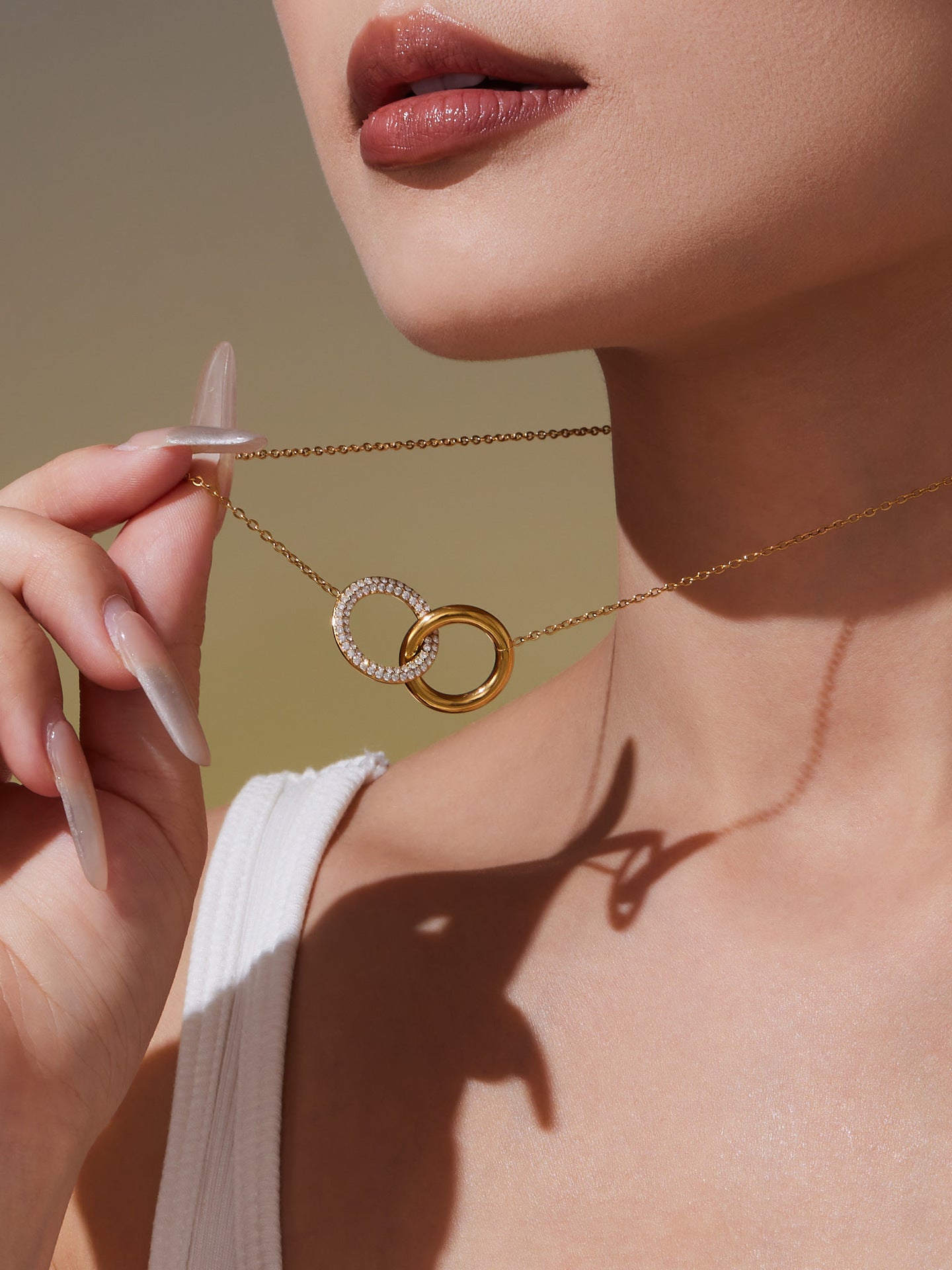 316L Stainless Steel Minimalist Interlocking Double Ring Zircon Pave Bracelet & Necklace - Geometric Interlocking Rings with Zircon Pave Detail 17