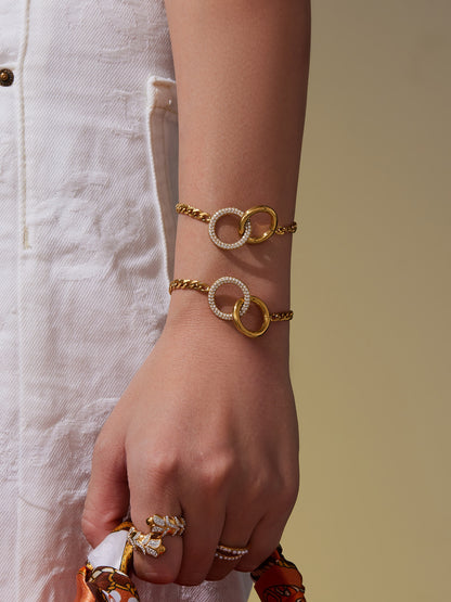 316L Stainless Steel Minimalist Interlocking Double Ring Zircon Pave Bracelet & Necklace - Geometric Interlocking Rings with Zircon Pave Detail 19