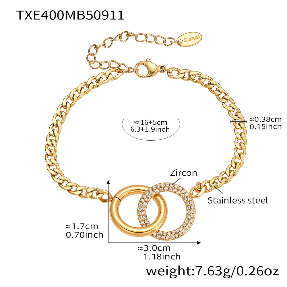 316L Stainless Steel Minimalist Interlocking Double Ring Zircon Pave Bracelet & Necklace - Geometric Interlocking Rings with Zircon Pave Detail 20