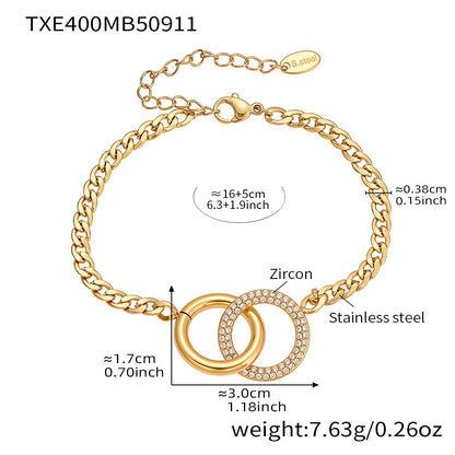 316L Stainless Steel Minimalist Interlocking Double Ring Zircon Pave Bracelet & Necklace - Geometric Interlocking Rings with Zircon Pave Detail 20