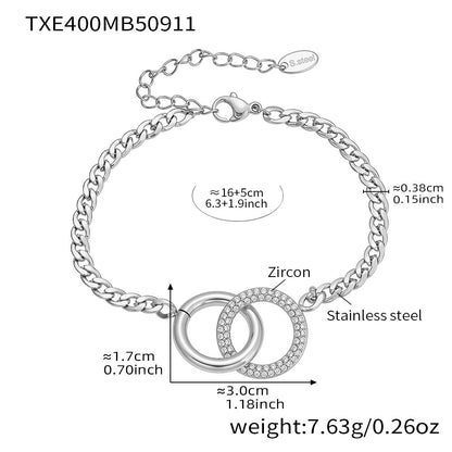 316L Stainless Steel Minimalist Interlocking Double Ring Zircon Pave Bracelet & Necklace - Geometric Interlocking Rings with Zircon Pave Detail 6