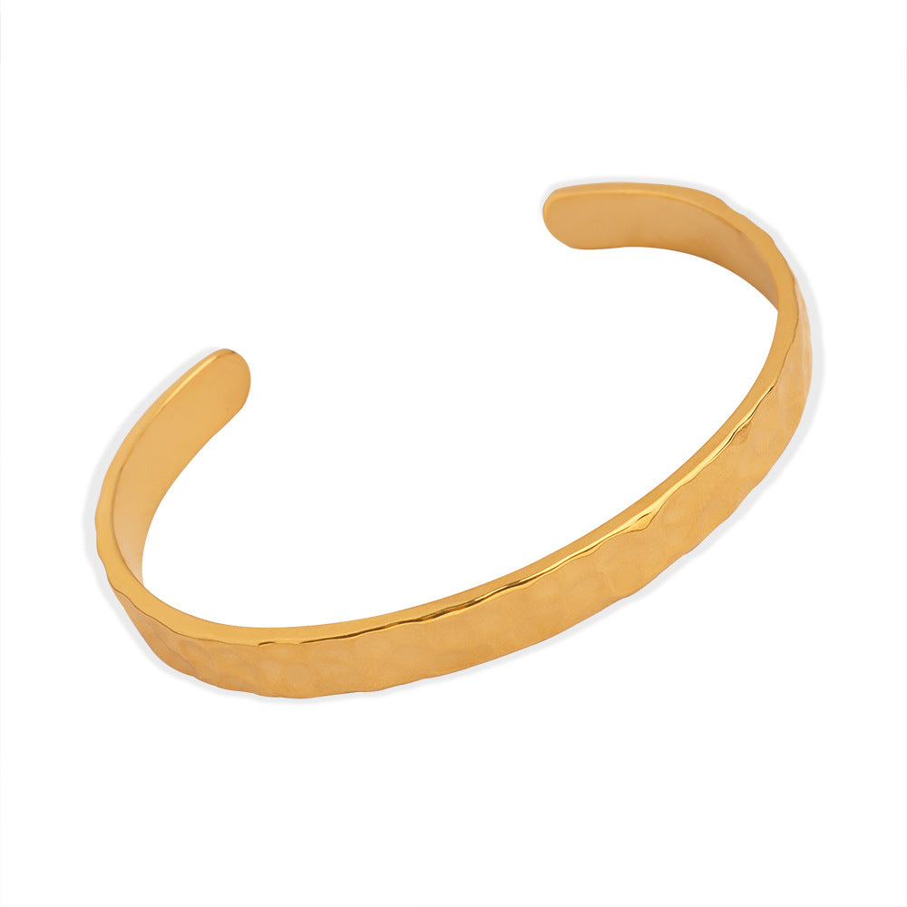 316L Stainless Steel Minimalist Irregular Hammered Open Cuff Bracelet - Image 1