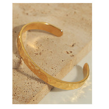 316L Stainless Steel Minimalist Irregular Hammered Open Cuff Bracelet - Image 5