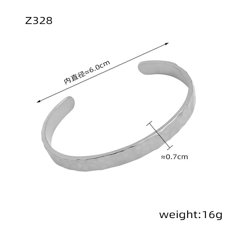 316L Stainless Steel Minimalist Irregular Hammered Open Cuff Bracelet - Image 8