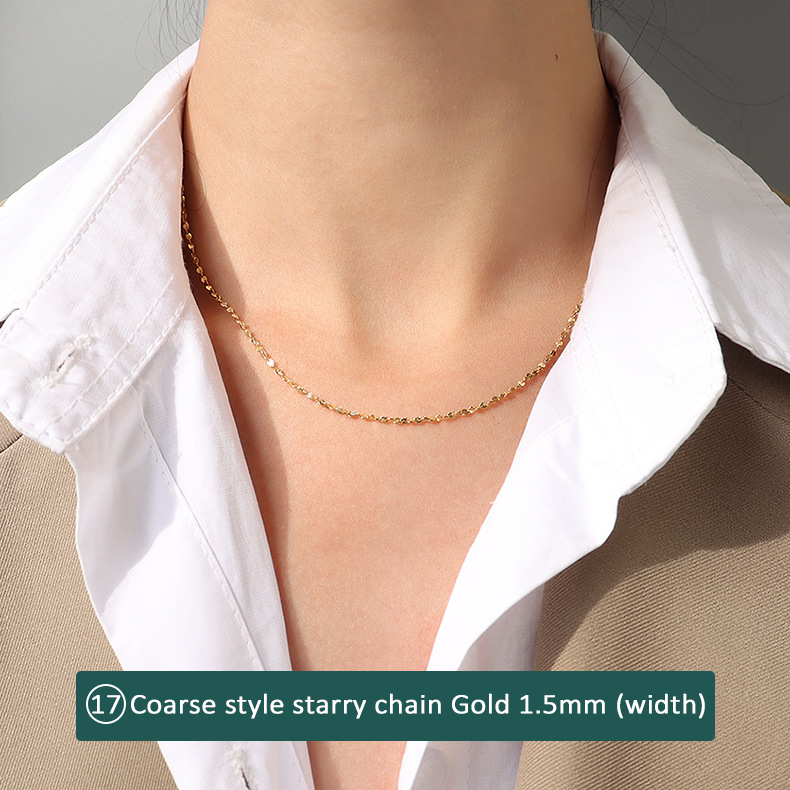 316L stainless steel 18K Gold Plated Minimalist Layering Chain Necklaces close-up detail view for wholesale necklace buyers