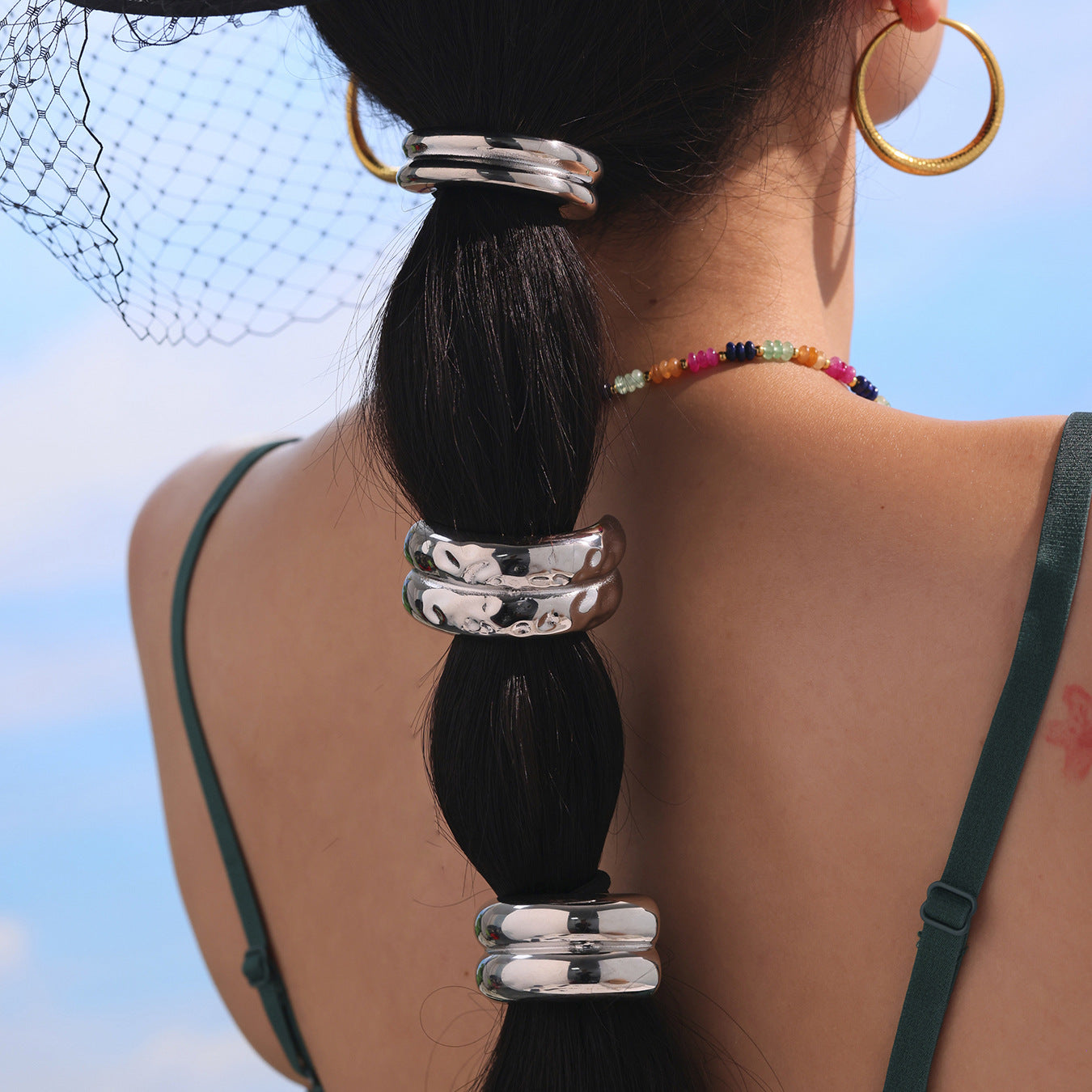 316L Stainless Steel Minimalist Semi-Circle Hair Tie Hair Accessory - Minimalist Semi-Circle Hair Tie Wholesale Stainless Steel Jewelry - Sensitive Skin Friendly - Detail 5