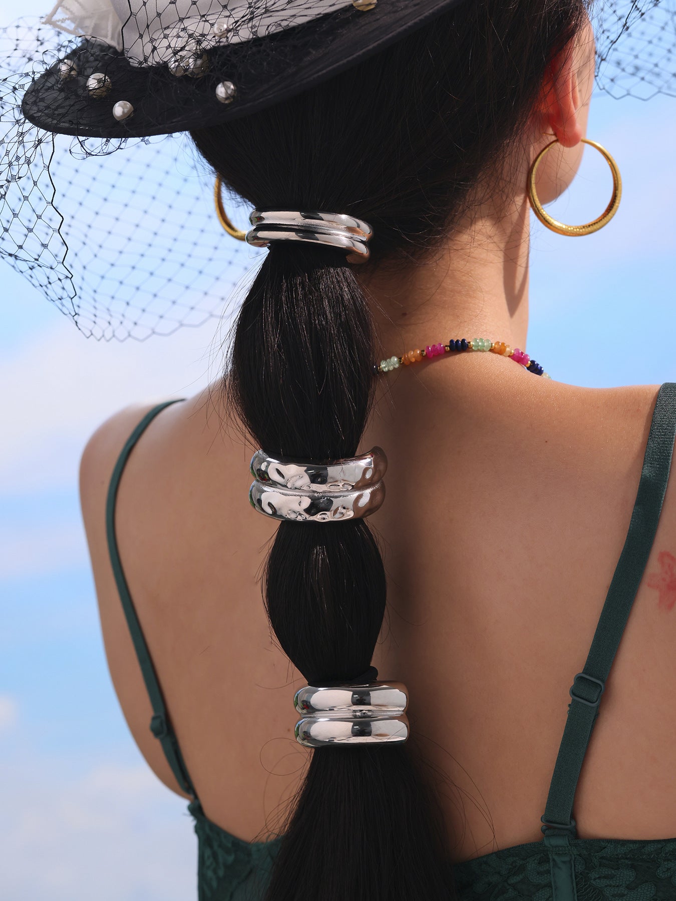 316L Stainless Steel Minimalist Semi-Circle Hair Tie Hair Accessory - Minimalist Semi-Circle Hair Tie Wholesale Stainless Steel Jewelry - Sensitive Skin Friendly - Detail 9