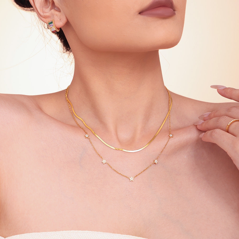 316L Stainless Steel Minimalist Star Pave Zircon Double-Layer Necklace - Image 1