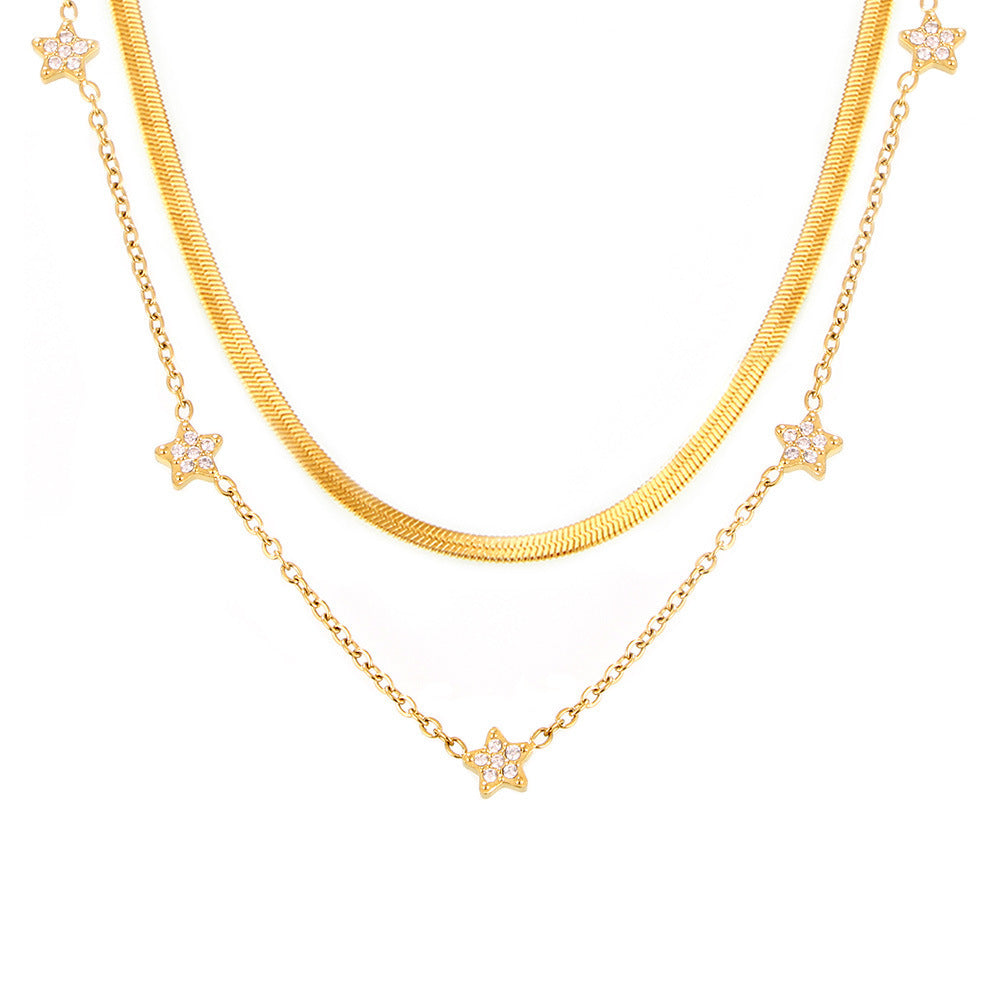 316L Stainless Steel Minimalist Star Pave Zircon Double-Layer Necklace - Image 3