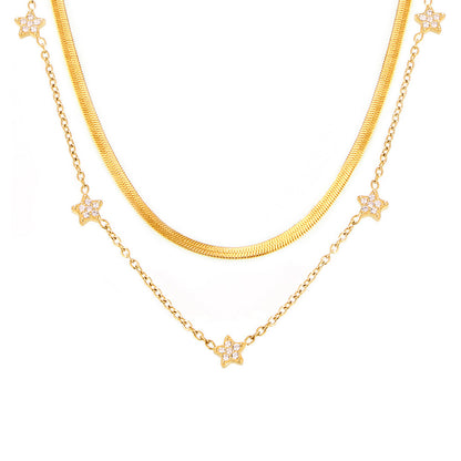 316L Stainless Steel Minimalist Star Pave Zircon Double-Layer Necklace - Image 3
