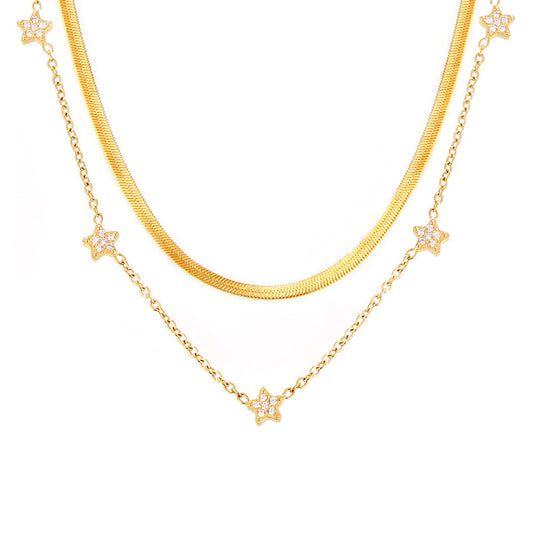 316L Stainless Steel Minimalist Star Pave Zircon Double-Layer Necklace - Image 3