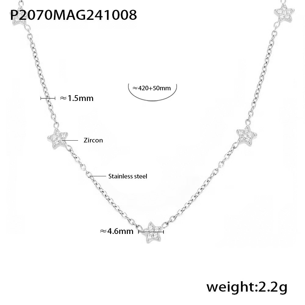 316L Stainless Steel Minimalist Star Pave Zircon Double-Layer Necklace - Image 4
