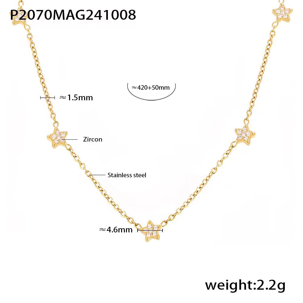 316L Stainless Steel Minimalist Star Pave Zircon Double-Layer Necklace - Image 5