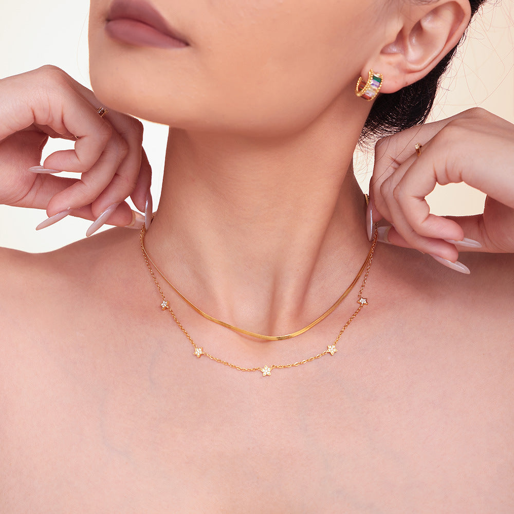 316L Stainless Steel Minimalist Star Pave Zircon Double-Layer Necklace - Image 6