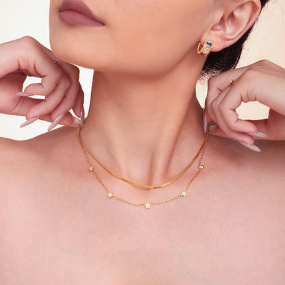 316L Stainless Steel Minimalist Star Pave Zircon Double-Layer Necklace - Image 6