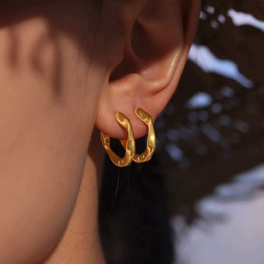 316L Stainless Steel Minimalist Twisted Hoop Earrings - Image 4