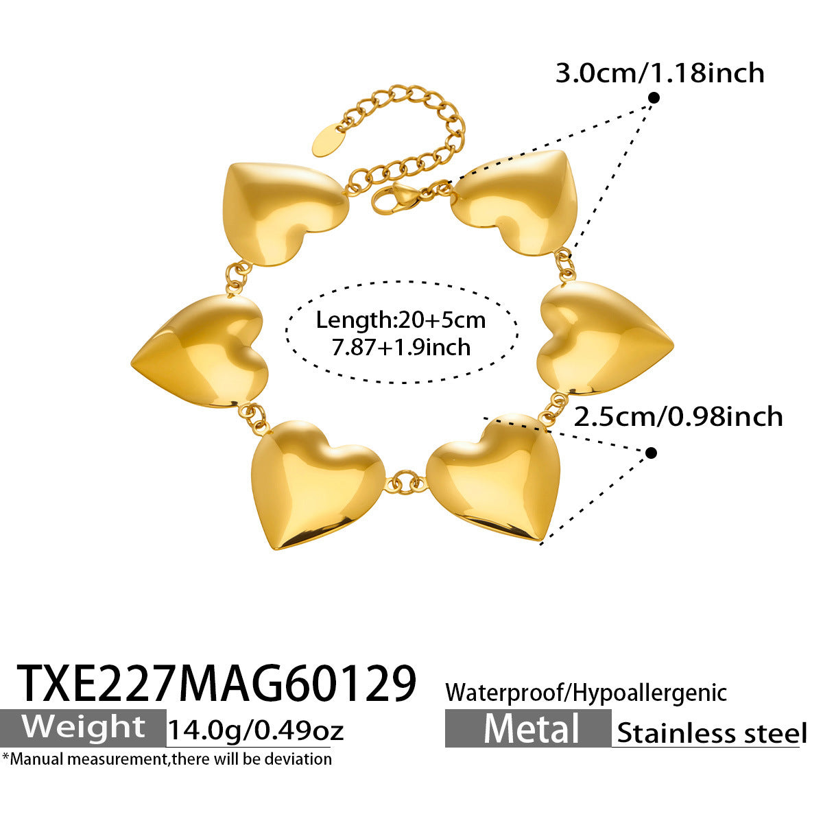 316L Stainless Steel Minimalist Two-Tone Heart Chain Bracelet & Necklace - Image 1