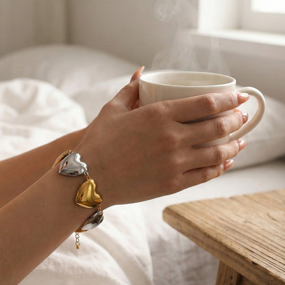 316L Stainless Steel Minimalist Two-Tone Heart Chain Bracelet & Necklace - Image 13