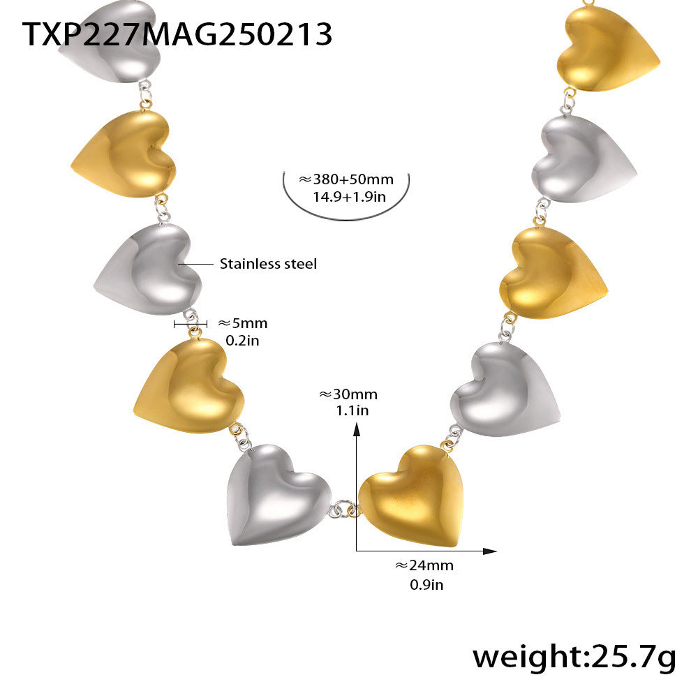 316L Stainless Steel Minimalist Two-Tone Heart Chain Bracelet & Necklace - Image 15