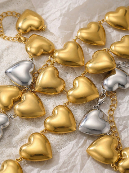 316L Stainless Steel Minimalist Two-Tone Heart Chain Bracelet & Necklace - Image 4