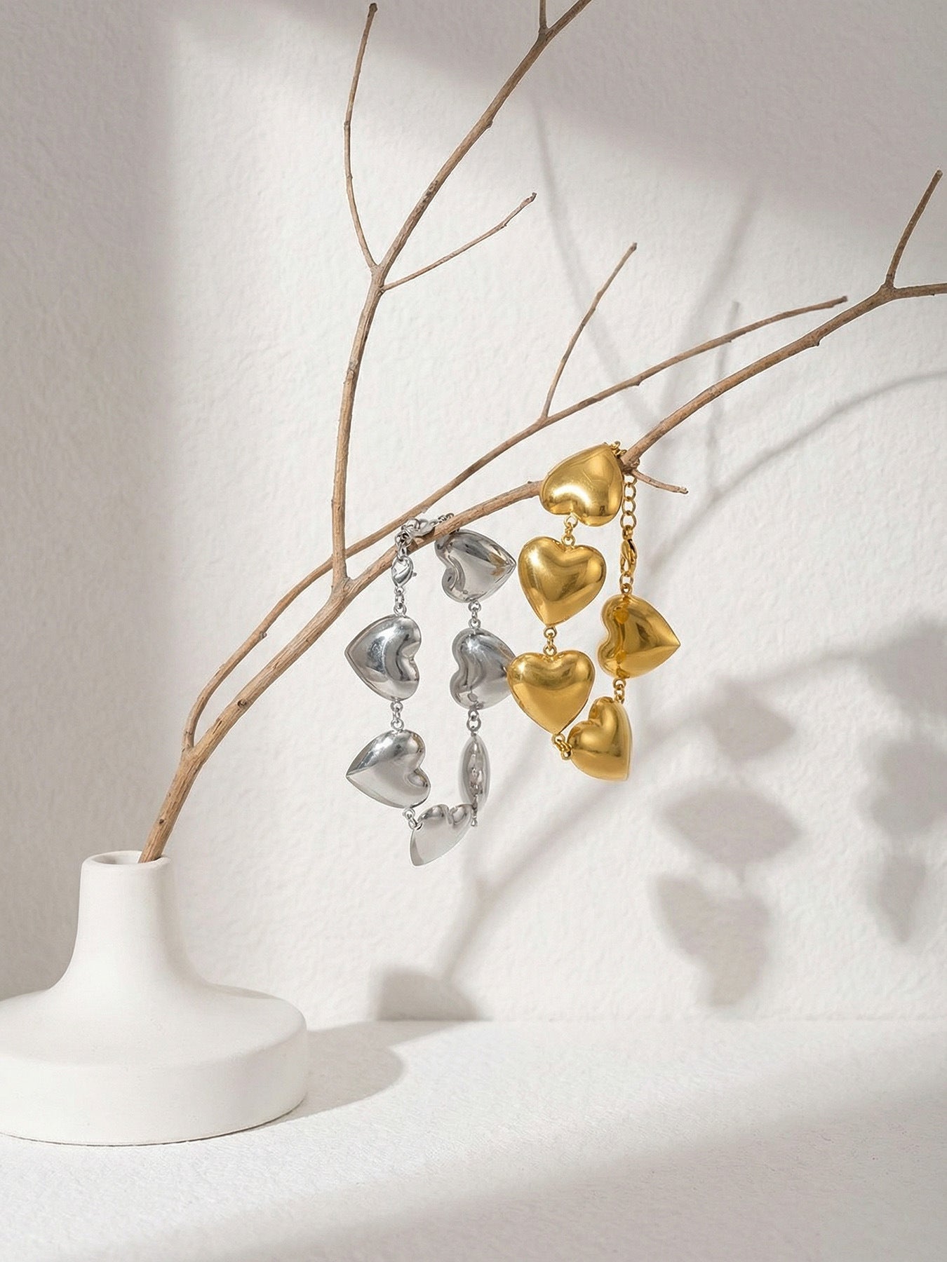 316L Stainless Steel Minimalist Two-Tone Heart Chain Bracelet & Necklace - Image 5