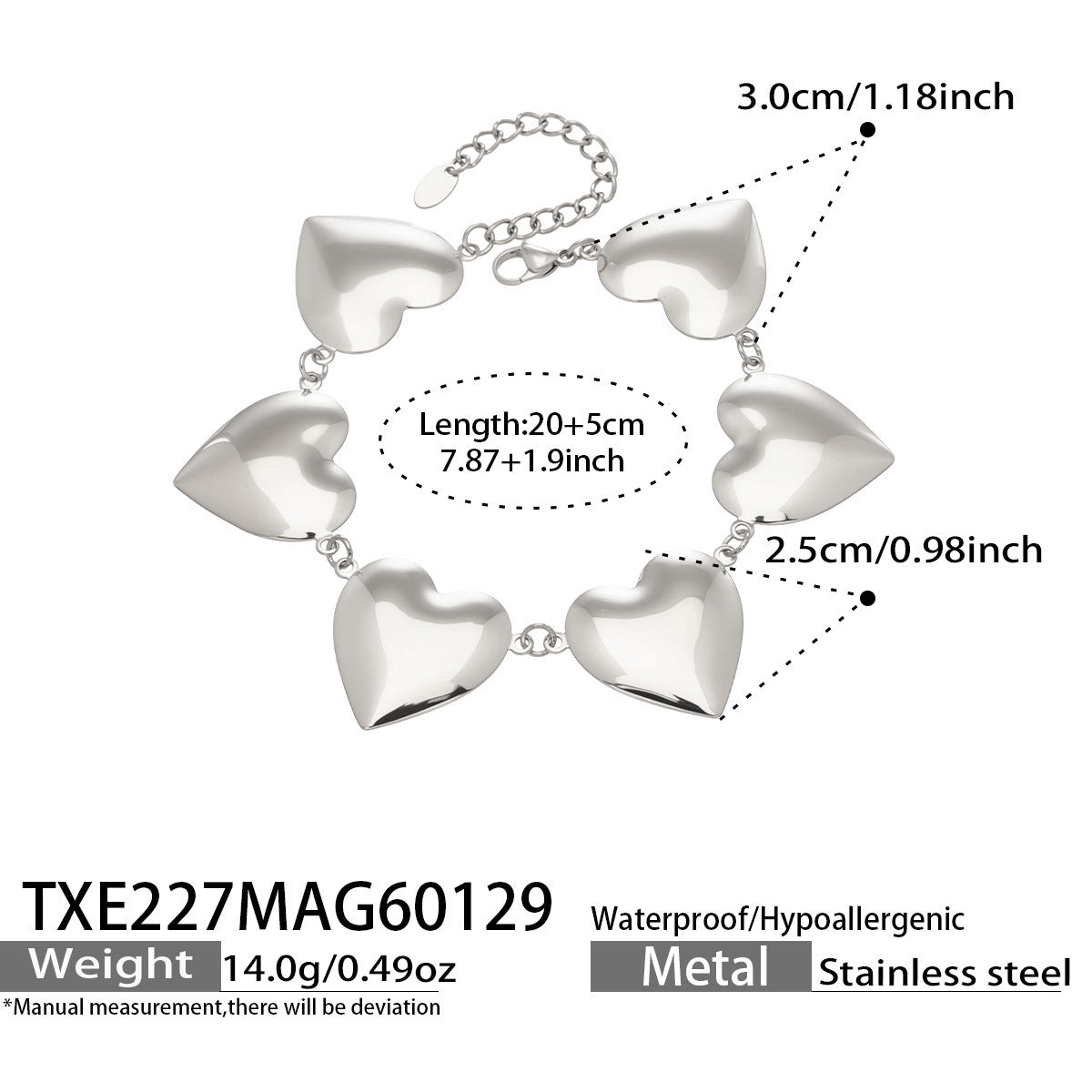 316L Stainless Steel Minimalist Two-Tone Heart Chain Bracelet & Necklace - Image 6