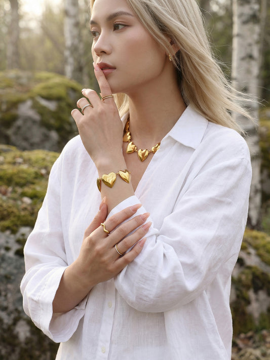 316L Stainless Steel Minimalist Two-Tone Heart Chain Bracelet & Necklace - Image 7