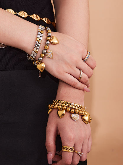 316L Stainless Steel Minimalist Zircon Heart Charm Bracelet - Image 1