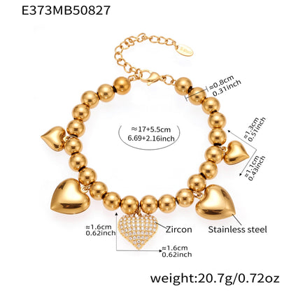 316L Stainless Steel Minimalist Zircon Heart Charm Bracelet - Image 10
