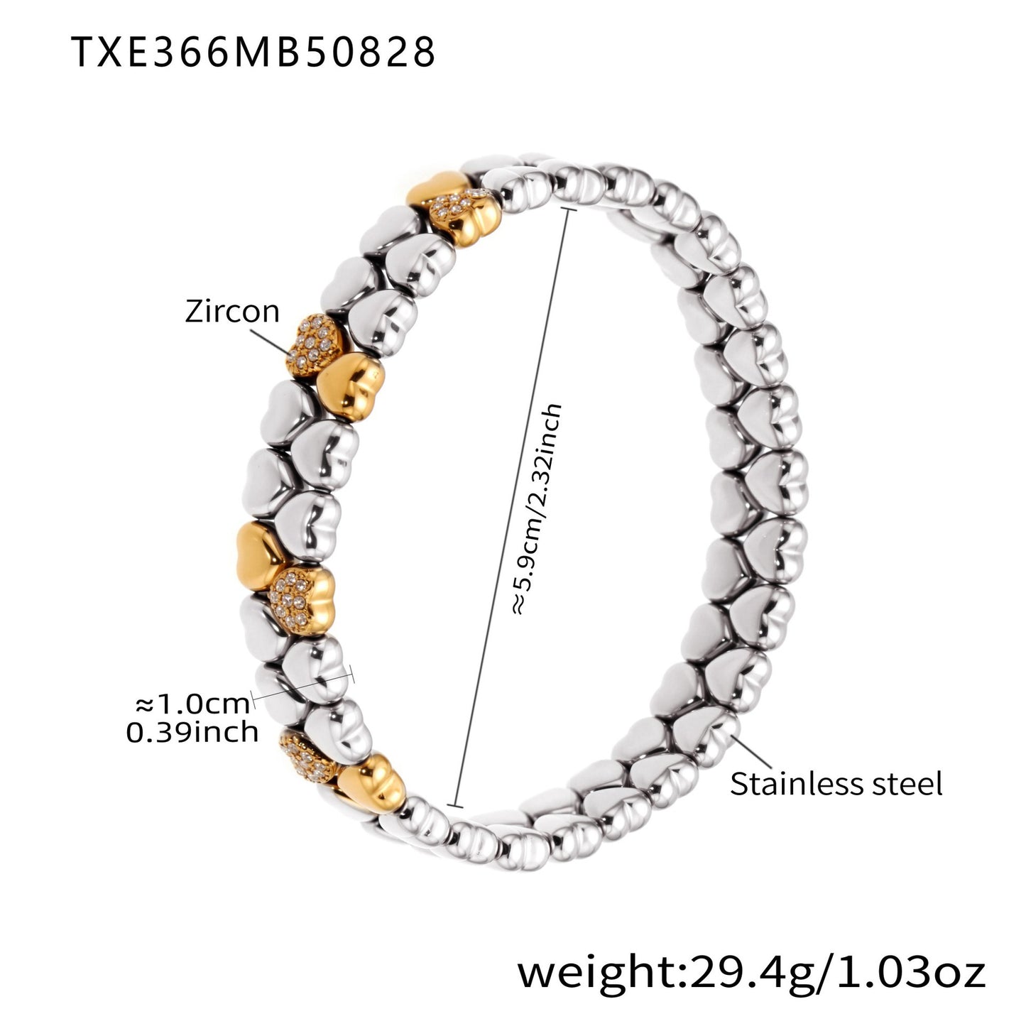 316L Stainless Steel Minimalist Zircon Heart Charm Bracelet - Image 2