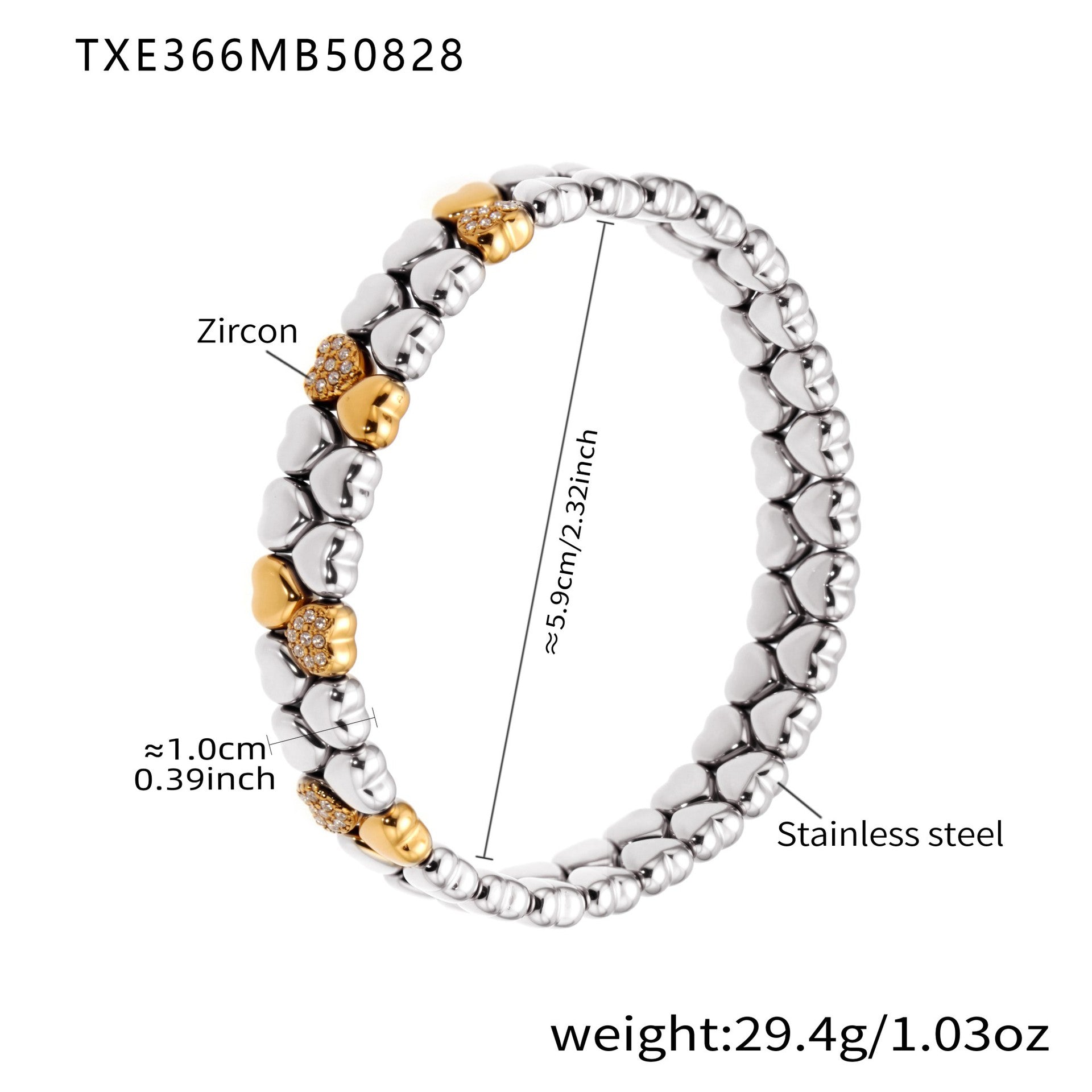 316L Stainless Steel Minimalist Zircon Heart Charm Bracelet - Image 2