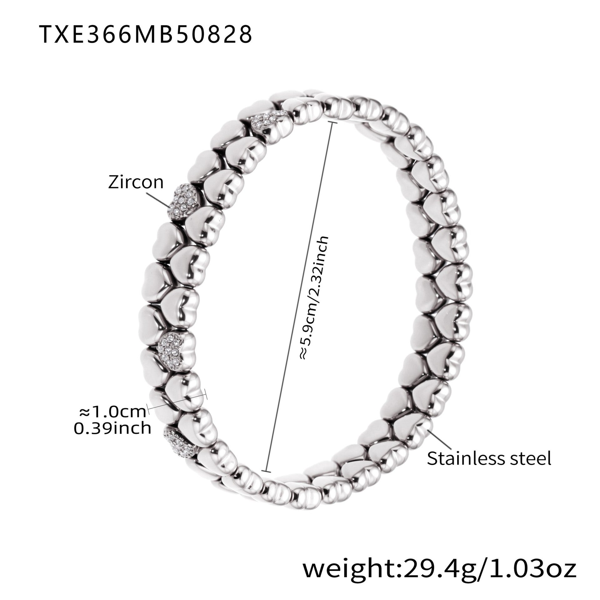316L Stainless Steel Minimalist Zircon Heart Charm Bracelet - Image 3