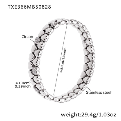 316L Stainless Steel Minimalist Zircon Heart Charm Bracelet - Image 3
