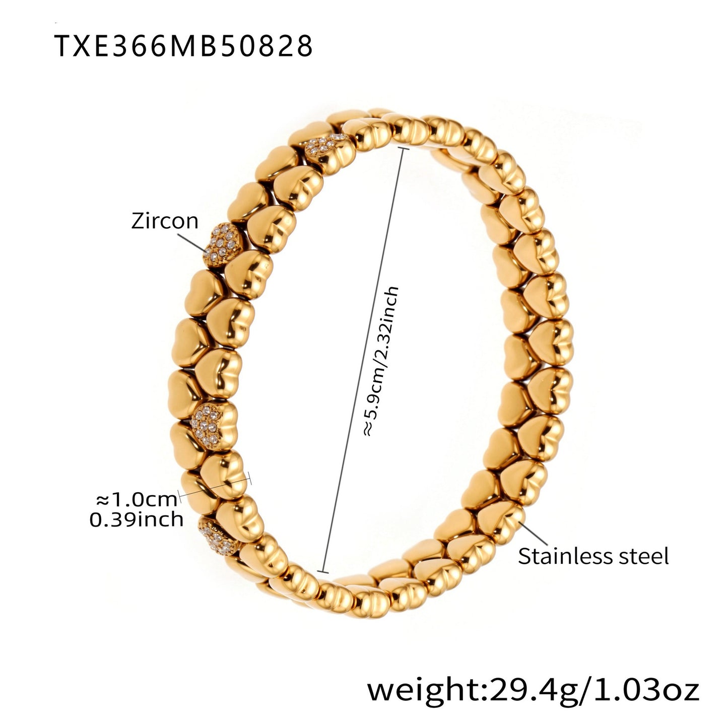 316L Stainless Steel Minimalist Zircon Heart Charm Bracelet - Image 4