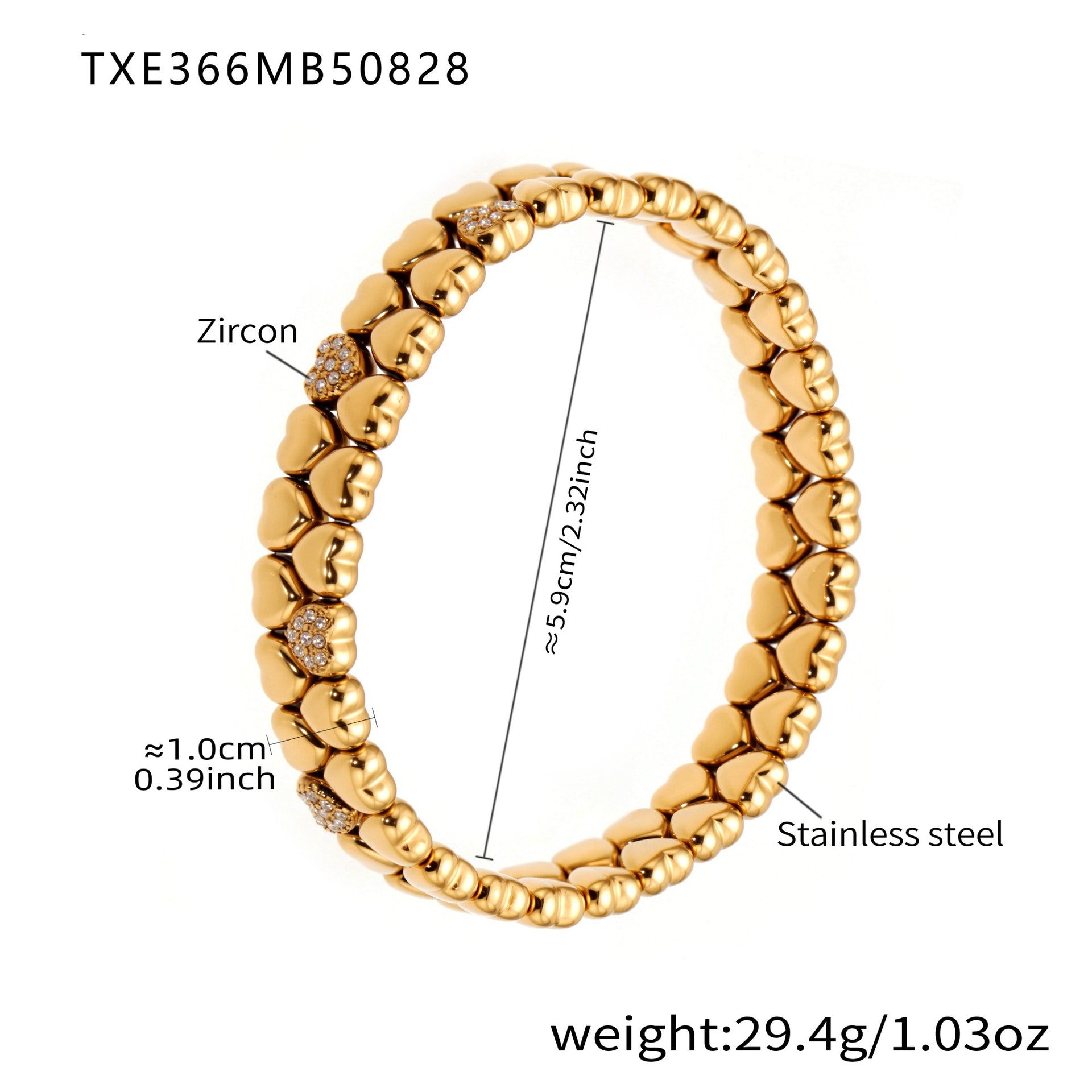 316L Stainless Steel Minimalist Zircon Heart Charm Bracelet - Image 4