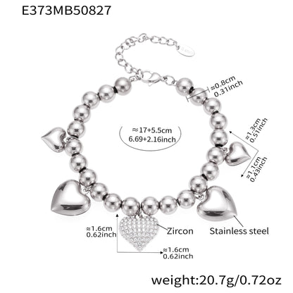 316L Stainless Steel Minimalist Zircon Heart Charm Bracelet - Image 5