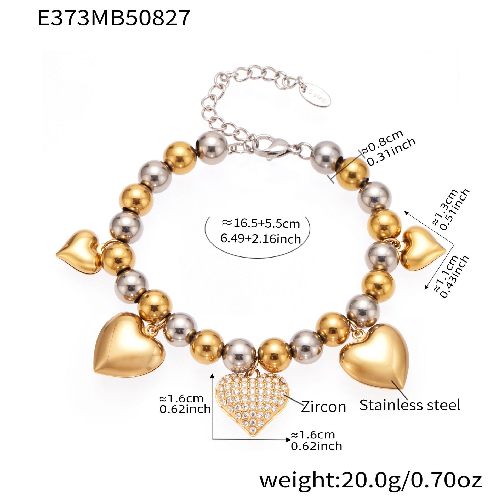 316L Stainless Steel Minimalist Zircon Heart Charm Bracelet - Image 7