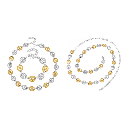 316L Stainless Steel Mixed Metal Coffee Bean Chain Jewelry Set for Women