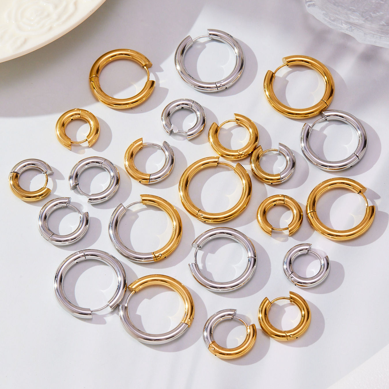 316L Stainless Steel Mixed Metal Hoop Earrings - Image 2