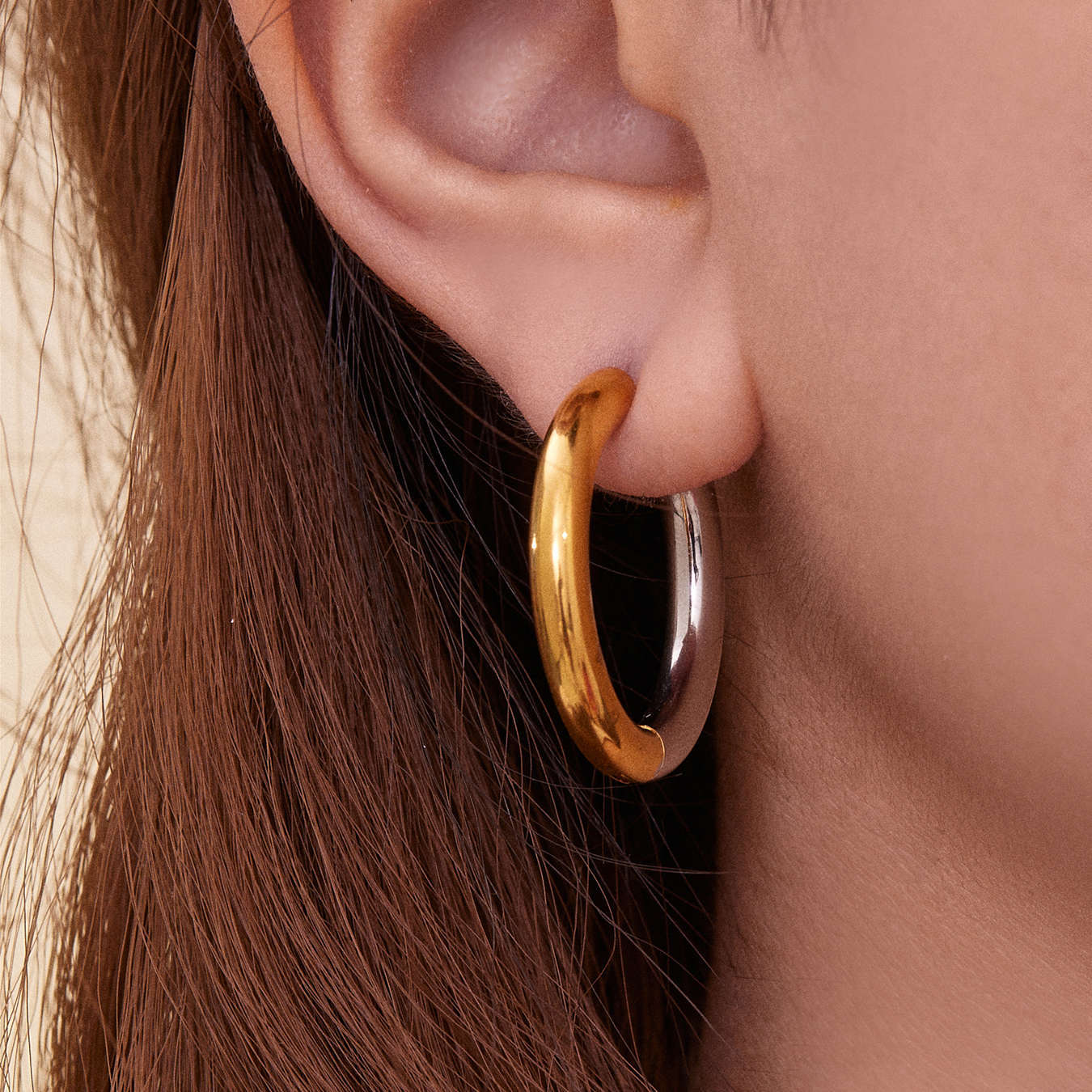 316L Stainless Steel Mixed Metal Hoop Earrings - Image 3