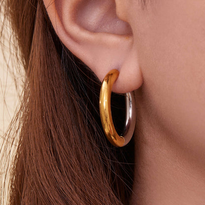 316L Stainless Steel Mixed Metal Hoop Earrings - Image 3