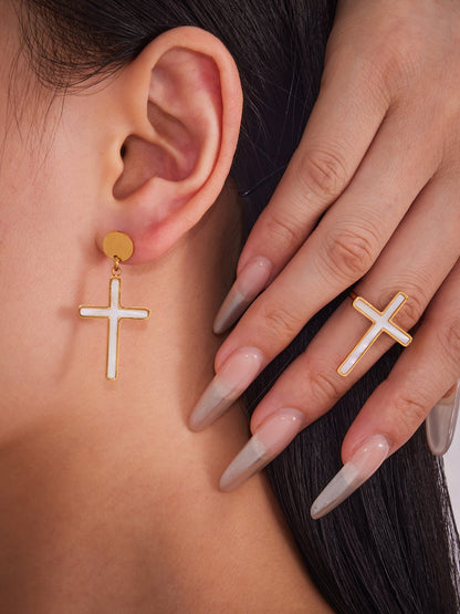 316L Stainless Steel Mother-of-Pearl Cross Jewelry Collection - Image 2