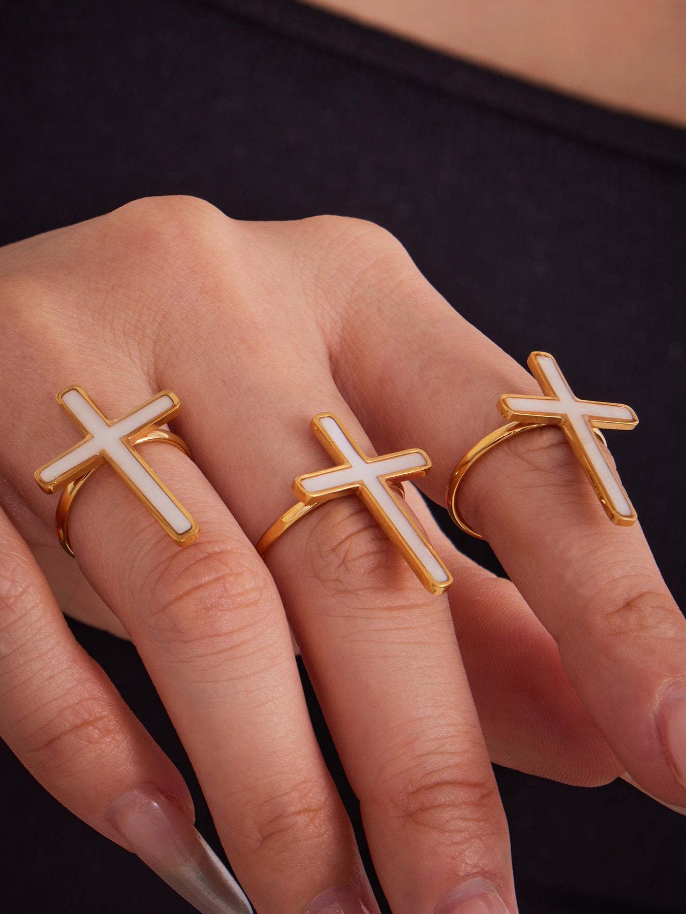 316L Stainless Steel Mother-of-Pearl Cross Jewelry Collection - Image 3