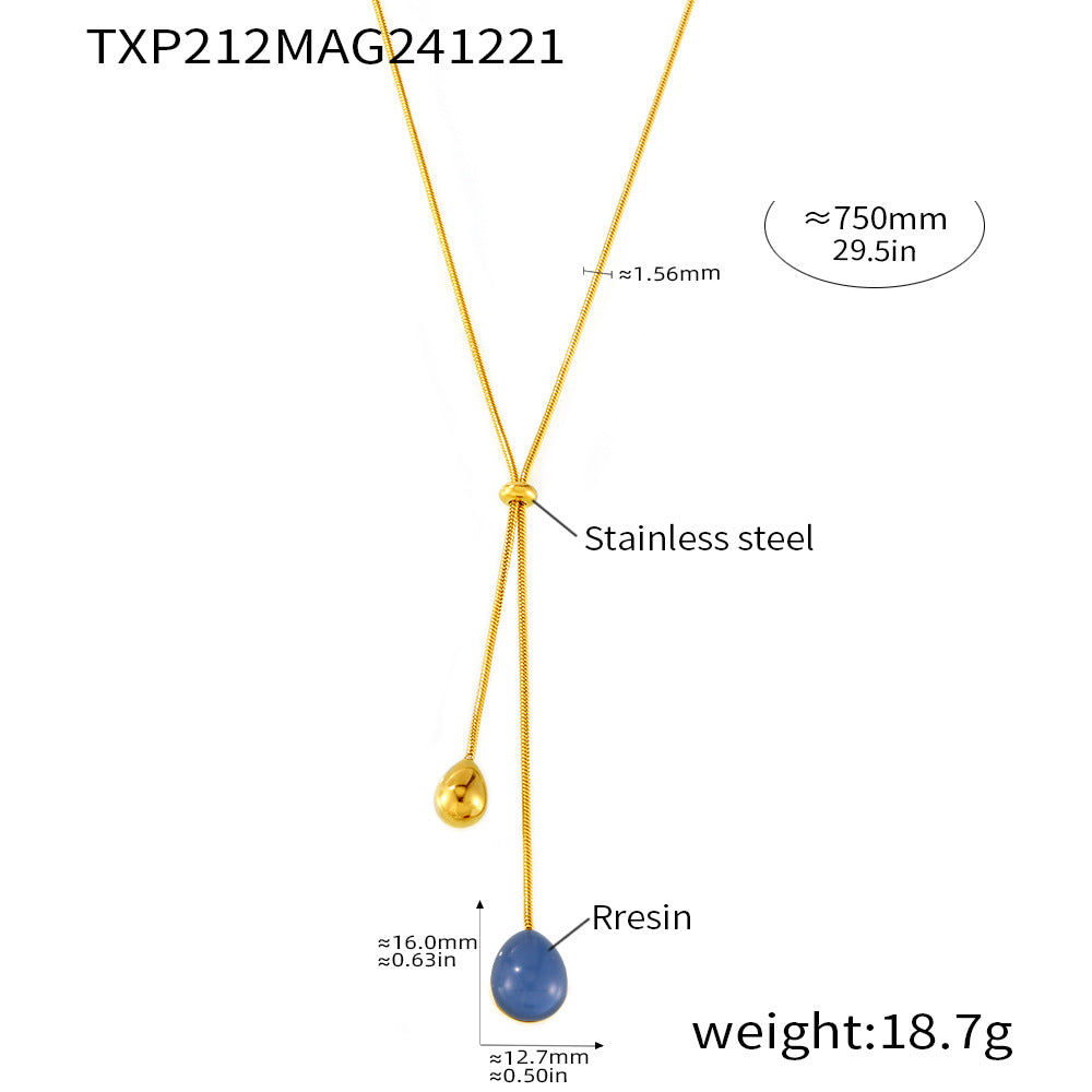 316L Stainless Steel Multi-color Adjustable Teardrop Long Necklace - Image 13