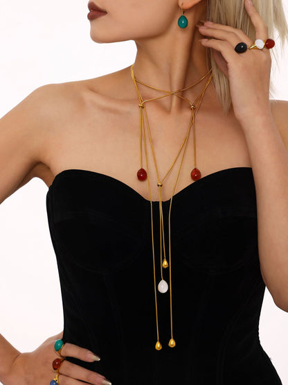 316L Stainless Steel Multi-color Adjustable Teardrop Long Necklace - Image 2